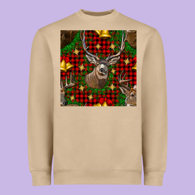 Christmas Deer And Bell Seamless Pattern Heavyweight Sweatshirt Designed By Bundleandbundleshop