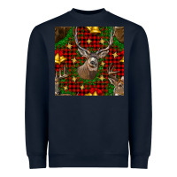 Navy christmas deer and bell seamless pattern Heavyweight Sweatshirt - BundleAndBundleShop