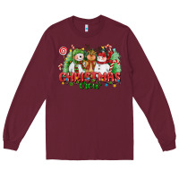 Burgundy christmas crew polar bear reindeer and snowman Long Sleeve Tee - CowGirlArtShop