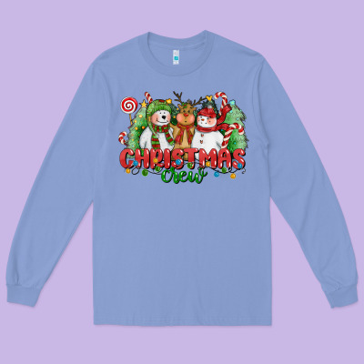 Christmas Crew Polar Bear Reindeer And Snowman Long Sleeve Tee Designed By Cowgirlartshop