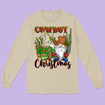 Cowboy Christmas Gnome Long Sleeve Tee Designed By Cowgirlartshop