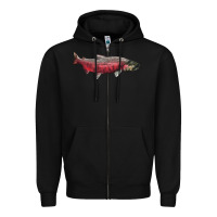 Black Chinook Salmon Fish Illustrations Zipper Hoodie - LillyAllenDesigns