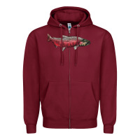 Burgundy Chinook Salmon Fish Illustrations Zipper Hoodie - LillyAllenDesigns
