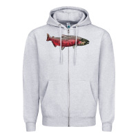 Heather Grey Chinook Salmon Fish Illustrations Zipper Hoodie - LillyAllenDesigns