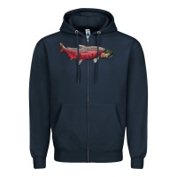Navy Chinook Salmon Fish Illustrations Zipper Hoodie - LillyAllenDesigns