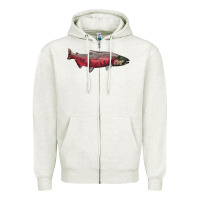 Oatmeal Heather Chinook Salmon Fish Illustrations Zipper Hoodie - LillyAllenDesigns