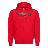Red Chinook Salmon Fish Illustrations Zipper Hoodie - LillyAllenDesigns