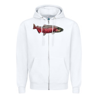 White Chinook Salmon Fish Illustrations Zipper Hoodie - LillyAllenDesigns