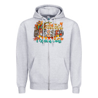 Heather Grey Thankful Blessed Kind Of Mess Zipper Hoodie - CowhideDigitalArt