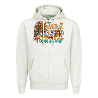 Oatmeal Heather Thankful Blessed Kind Of Mess Zipper Hoodie - CowhideDigitalArt