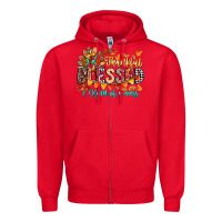 Red Thankful Blessed Kind Of Mess Zipper Hoodie - CowhideDigitalArt