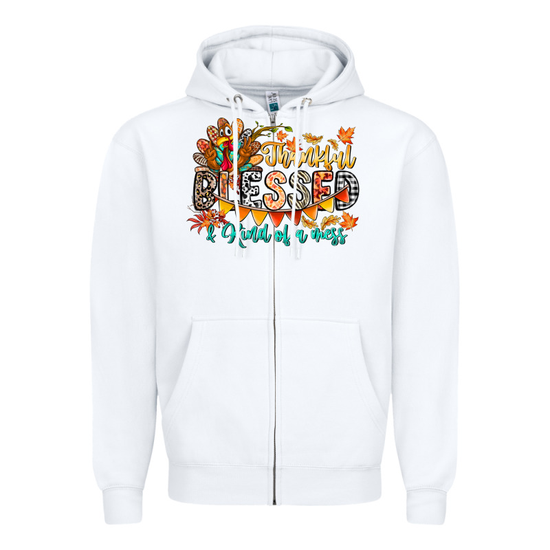 Thankful Blessed Kind Of Mess Zipper Hoodie by CowhideDigitalArt | Teevron