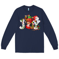 Navy christmas joy girl gnome Long Sleeve Tee - CowGirlArtShop