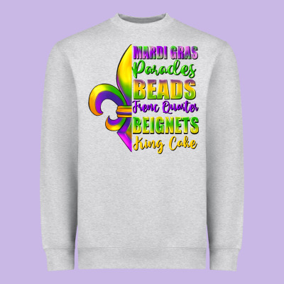Mardi Gras Parades Beads French Quarter Beignets Heavyweight Sweatshirt Designed By Fadigitalartstudio