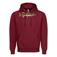 Burgundy Northern Pike Fish Illustrations Zipper Hoodie - LillyAllenDesigns