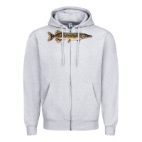 Heather Grey Northern Pike Fish Illustrations Zipper Hoodie - LillyAllenDesigns