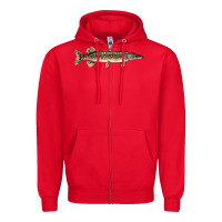 Red Northern Pike Fish Illustrations Zipper Hoodie - LillyAllenDesigns