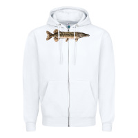 White Northern Pike Fish Illustrations Zipper Hoodie - LillyAllenDesigns