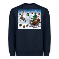 Navy christmas santa deer and presents Heavyweight Sweatshirt - BundleAndBundleShop