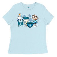 Baby Blue Winter Coffee Cups Ladies Tee - Artiststas