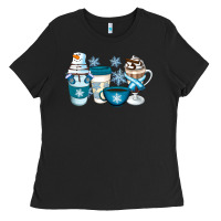 Black Winter Coffee Cups Ladies Tee - Artiststas