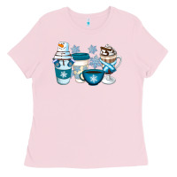 Bubblegum Pink Winter Coffee Cups Ladies Tee - Artiststas