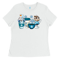 White Winter Coffee Cups Ladies Tee - Artiststas