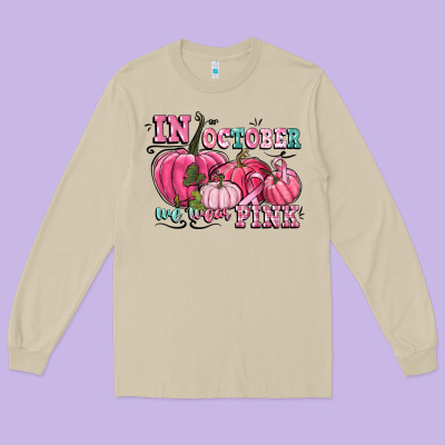 In October We Wear Pink Long Sleeve Tee Designed By Cowgirlartshop