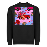 Black valentines day truck and cupid in the sky seamless pattern Heavyweight Sweatshirt - BundleAndBundleShop