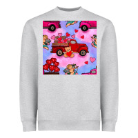Heather Grey valentines day truck and cupid in the sky seamless pattern Heavyweight Sweatshirt - BundleAndBundleShop