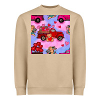 Mushroom valentines day truck and cupid in the sky seamless pattern Heavyweight Sweatshirt - BundleAndBundleShop
