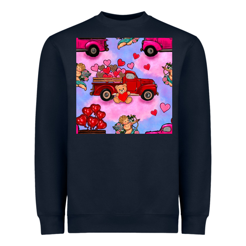 Valentines Day Truck And Cupid In The Sky Seamless Pattern Heavyweight Sweatshirt by BundleAndBundleShop | Teevron