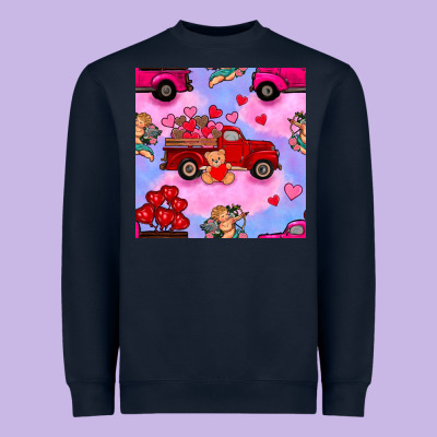 Valentines Day Truck And Cupid In The Sky Seamless Pattern Heavyweight Sweatshirt Designed By Bundleandbundleshop