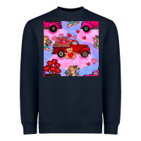 Navy valentines day truck and cupid in the sky seamless pattern Heavyweight Sweatshirt - BundleAndBundleShop