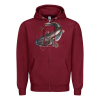 Burgundy Catfish Illustrations Zipper Hoodie - LillyAllenDesigns