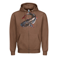 Chestnut Catfish Illustrations Zipper Hoodie - LillyAllenDesigns