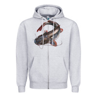 Heather Grey Catfish Illustrations Zipper Hoodie - LillyAllenDesigns