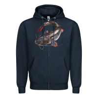 Navy Catfish Illustrations Zipper Hoodie - LillyAllenDesigns