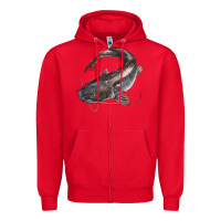 Red Catfish Illustrations Zipper Hoodie - LillyAllenDesigns