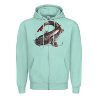 Seafoam Catfish Illustrations Zipper Hoodie - LillyAllenDesigns