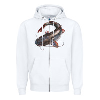 White Catfish Illustrations Zipper Hoodie - LillyAllenDesigns