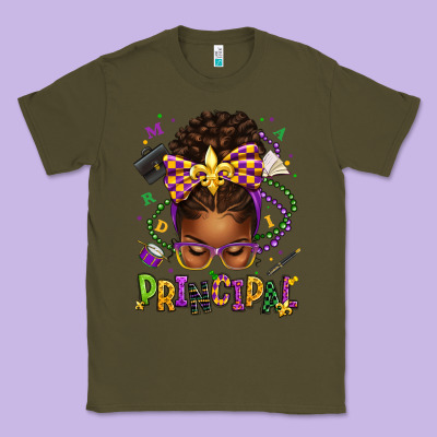 Mardi Gras Principal Afro Messy Bun Classic Tee Designed By Texasbilliewilder