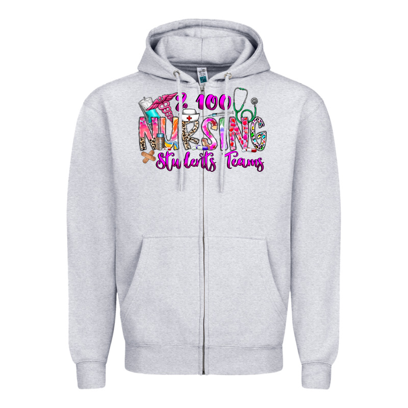 100 Nursing Students Teams Zipper Hoodie by CowhideDigitalArt | Teevron