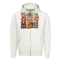 Oatmeal Heather Thankful Little Mon Zipper Hoodie - CowhideDigitalArt