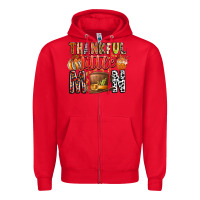 Red Thankful Little Mon Zipper Hoodie - CowhideDigitalArt