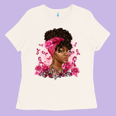 Breast Cancer Afro Woman Ladies Tee Designed By Artiststas