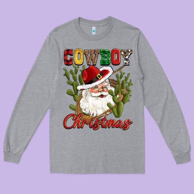 Cowboy Christmas Western Cactus Long Sleeve Tee Designed By Cowgirlartshop