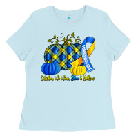 Baby Blue october we wear blue and yellow with pumpkins Ladies Tee - Artiststas
