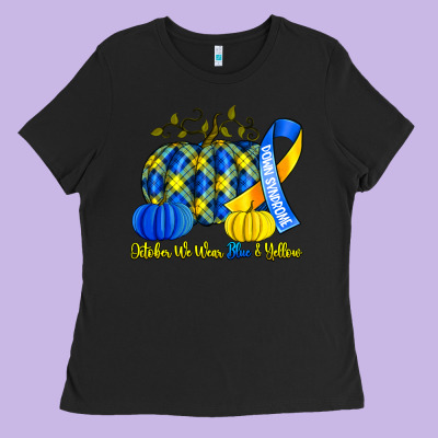 October We Wear Blue And Yellow With Pumpkins Ladies Tee Designed By Artiststas
