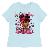 Baby Blue in october we wear pink with afro woman Ladies Tee - Artiststas